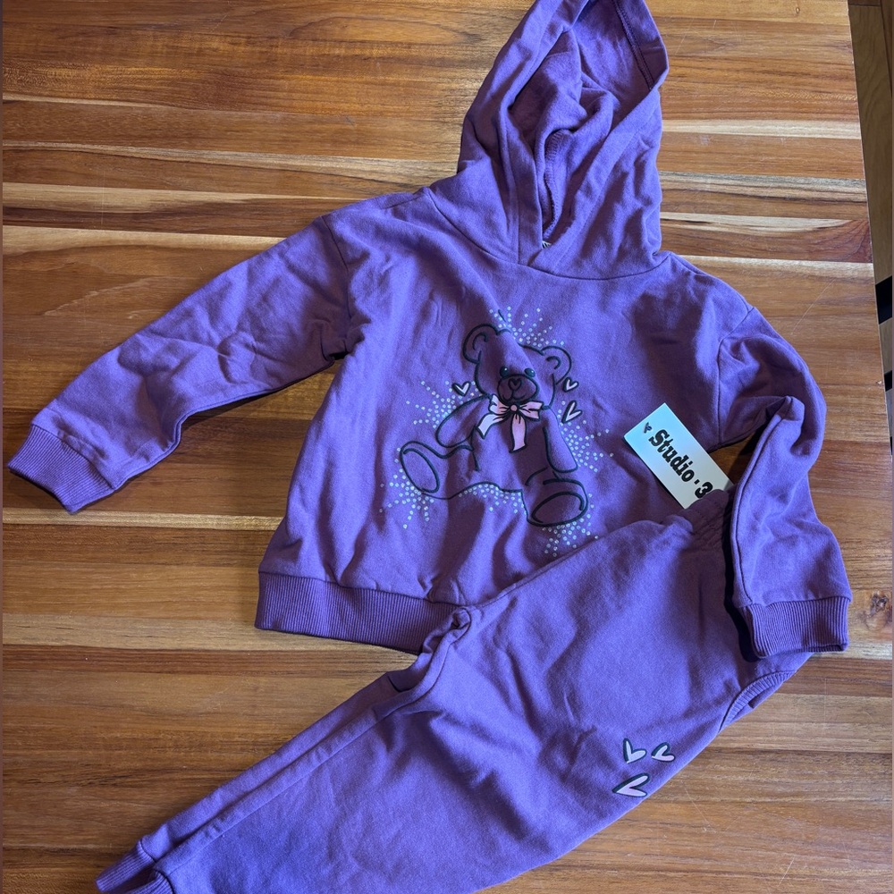 Purple Hoodie and Jogger Set with Bear Design NWT 3T
